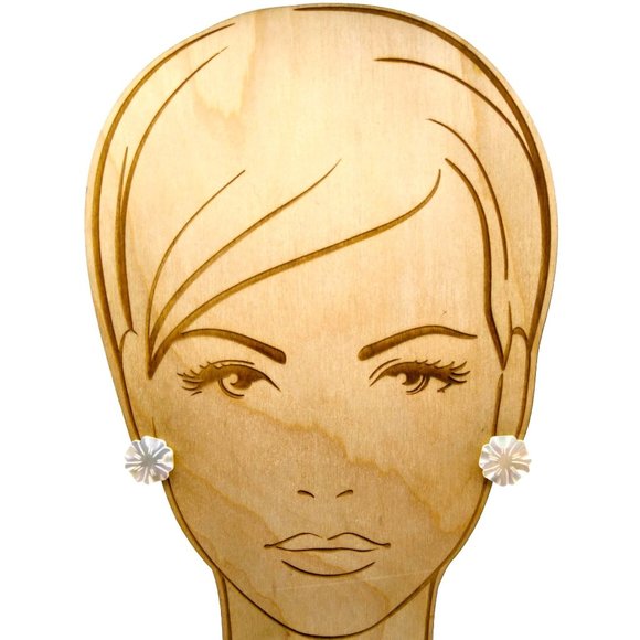 Vintage Carved Mother of Pearl Earrings, Classy Floral Bloom Clip On Shell MOP - Picture 4 of 5
